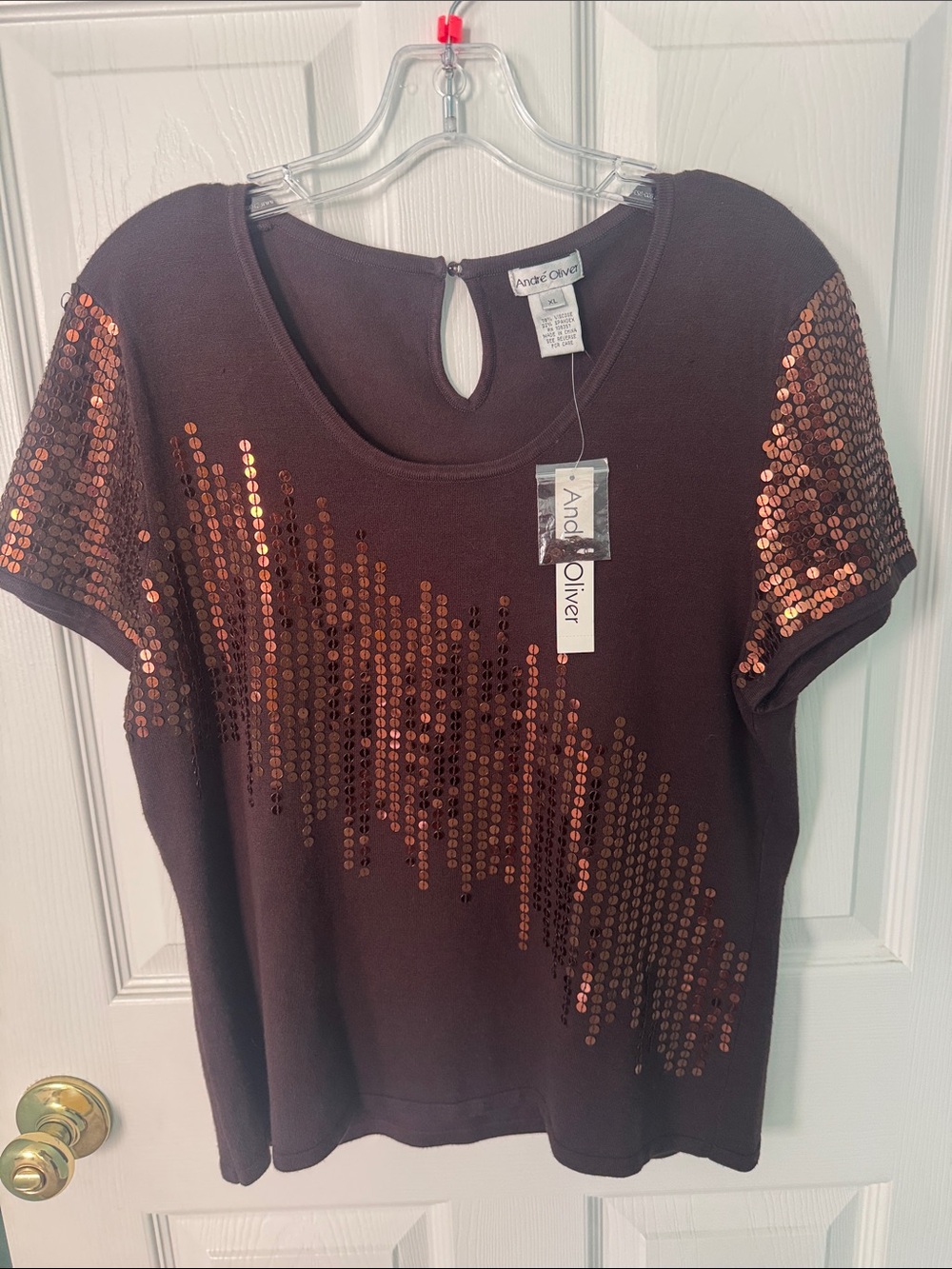 Andre Oliver Brown Short-Sleeve Sequin shirt size XL